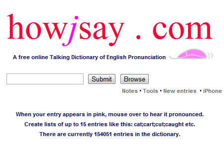 Escutar a pronuncia de palavras em inglês no site Howjsay